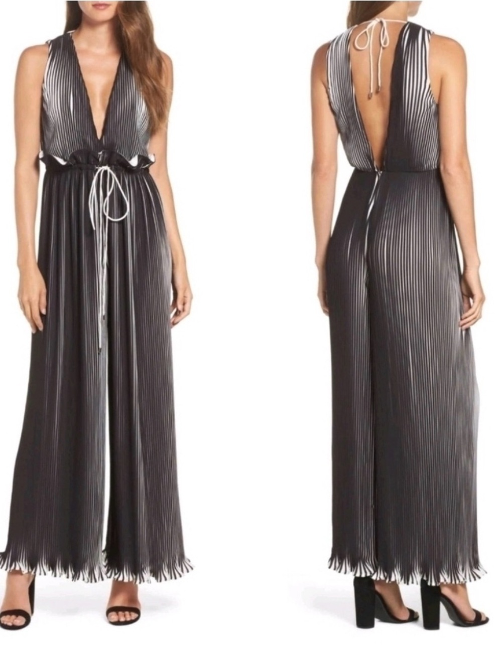 C/MEO Collective Black & White Striped Pleated Jumpsuit